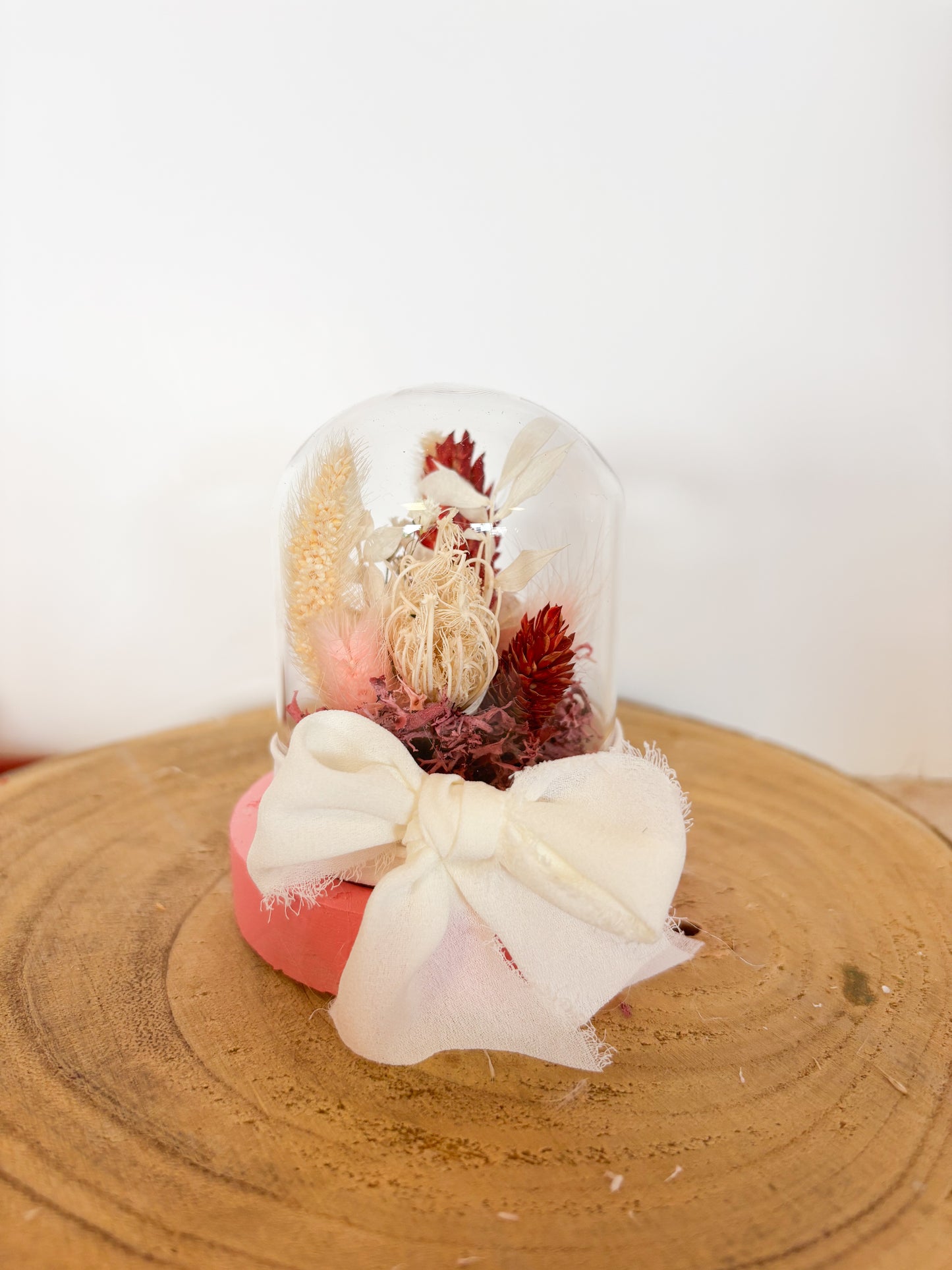 Baby cloche fleurs séchées rouge et rose