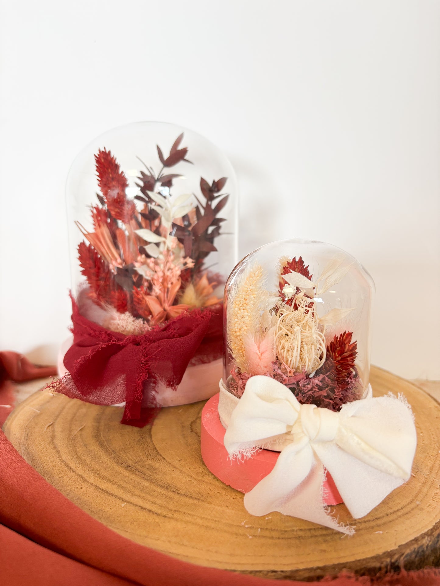 Baby cloche fleurs séchées rouge et rose