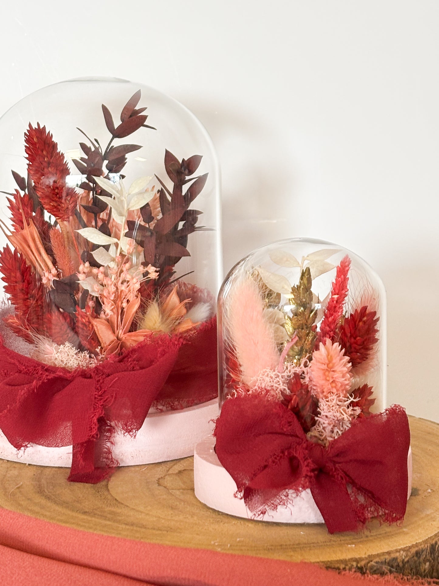 Baby cloche fleurs séchées rouge et rose