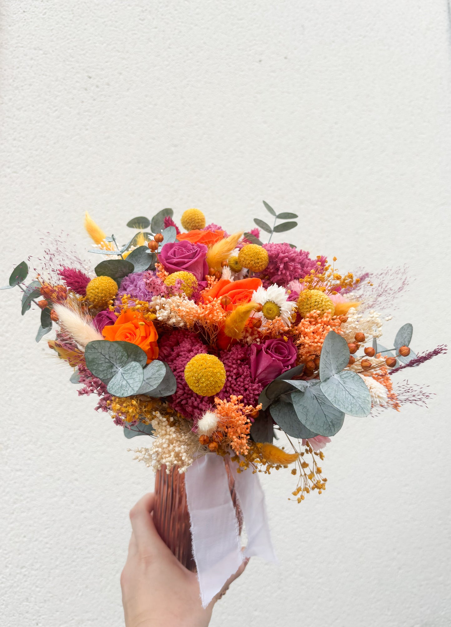 Bouquet de mariée en fleurs séchées et stabilisées